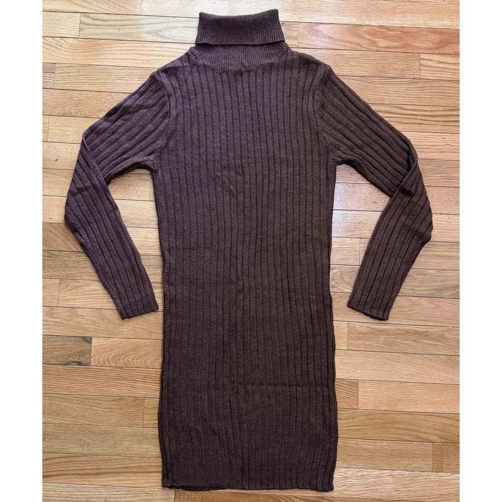 Brave Soul London Brown Ribbed Turtleneck Sweater Dress Long Sleeve LKD-230 M